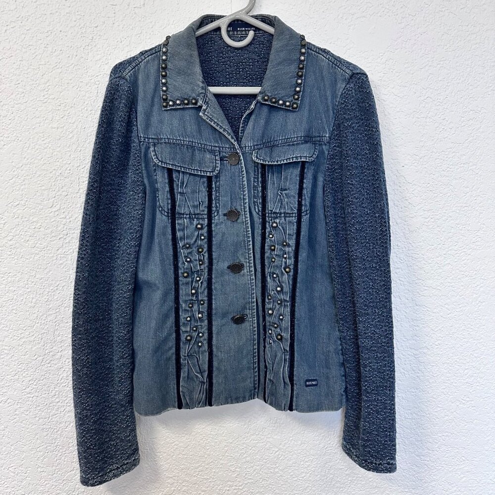 Blue Willi's Womens Chambray Knit Jacket Size M Blue Star Studding Cotton Y2K